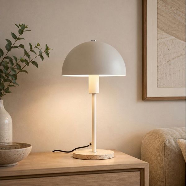 LeGer Home by Lena Gercke Tischleuchte Linnea Pilz Lampe - Travertin Steinfuß, ohne Leuchtmittel, Pilzleuchte, Tischlampe, Höhe 35,5 cm, Naturstein, Pilzlampe