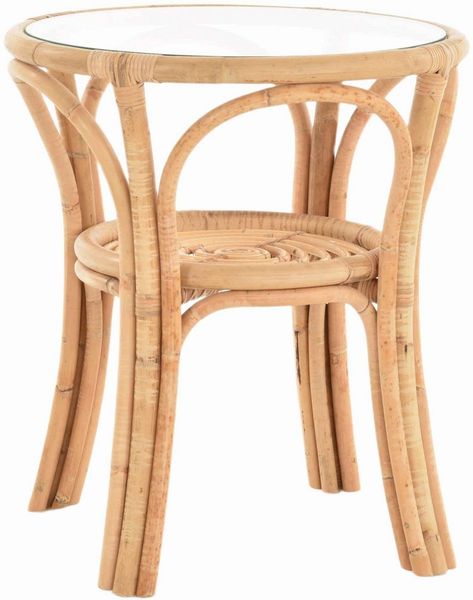 Krines Home Beistelltisch Rattantisch klein Ø 56 cm mit Glasplatte Beistelltisch Kaffeetisch, Wohnzimmertisch rund