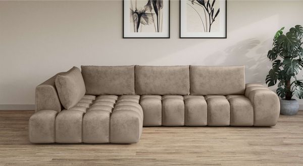 OTTO home Ecksofa AZITA L-Form, XL 296 cm - Designsofa in Bubble-Optik, lose Rückenkissen, traumhafte Steppung