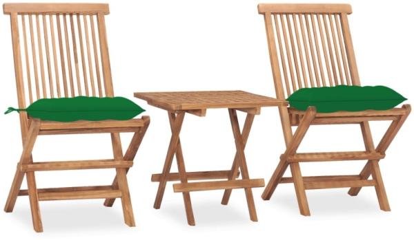 vidaXL 3-tlg. Garten-Essgruppe mit Kissen Klappbar Massivholz Teak 3063218