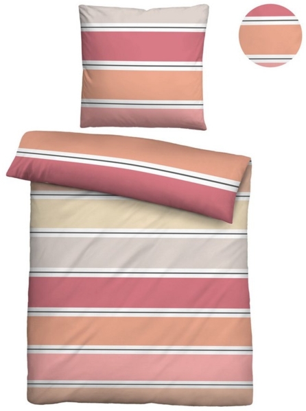 biberna Seersucker Bettwäsche 0025009 QUERBALKEN, koralle, 1x 135x200 cm + 1x 80x80 cm