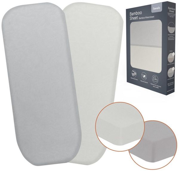 Lionelo Bambus-Spannbettlaken 70x28 cm, 2er-Set. Für Babys, für Babywannen und Babybetten, Natürliches Material, Atmungsaktiv und Weich, Hautfreundlich, Bamboo Sheet
