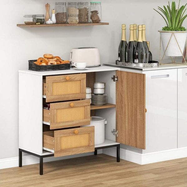KOMFOTTEU Sideboard Küchenschrank, mit Türen & Schuladen,80 x 35 x 80,5 cm