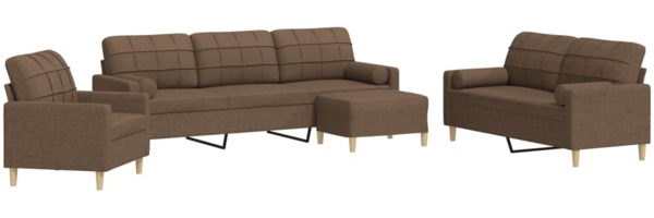 vidaXL 4-tlg. Sofagarnitur mit Fußhocker & Dekokissen Braun Stoff 3278314