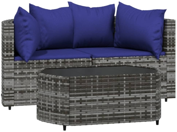 vidaXL 3-tlg. Garten-Lounge-Set mit Kissen Grau Poly Rattan 319855