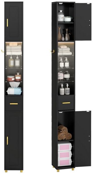 COSTWAY Badkommode, Hochschrank Bad mit Beleuchtung schmal 20x20x181cm