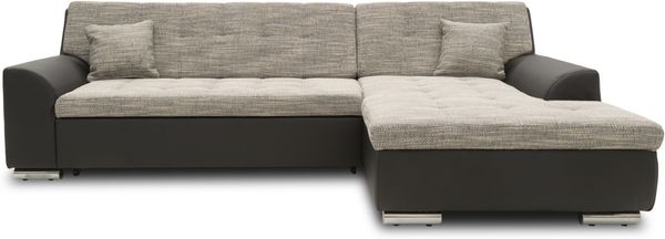 DOMO Collection Treviso, Ecksofa mit Schlaffunktion, Webstoff/Kunstleder weißgrau/schwarz, 240 x 178 cm