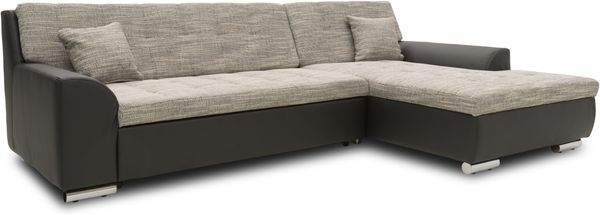 DOMO Collection Treviso, Ecksofa mit Schlaffunktion, Webstoff/Kunstleder weißgrau/schwarz, 240 x 178 cm Bild 2