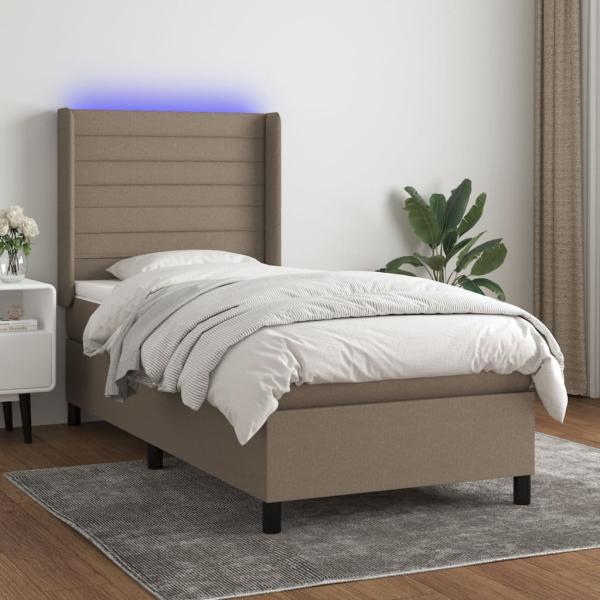 vidaXL Boxspringbett mit Matratze & LED Taupe 100x200 cm Stoff 3138377