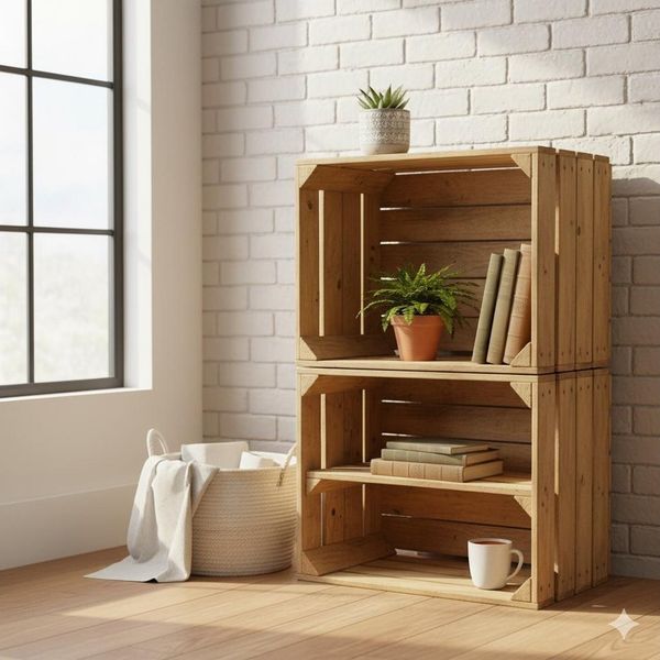 Obstkisten SET Vintage Natur mit Zwischenbrett Längs 50 x 40 x 30cm
