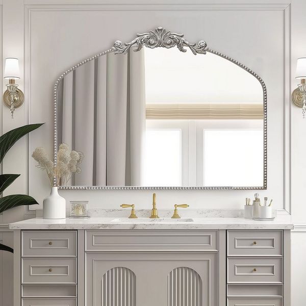G-LEAF Spiegel Wandspiegel/Ganzkörperspiegel im Barockstil, mit Perlenverzierung (1-St), mit verschlungenen Mustern, 102×76cm, Vintage-Silber