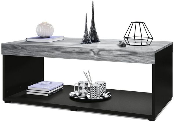 Vladon Couchtisch Pure, Wohnzimmertisch in Kastenform, Schwarz matt/ Avola-Anthrazit (104 x 40,5 x 58 cm)
