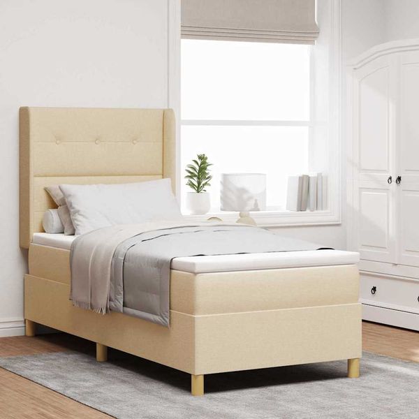 vidaXL Boxspringbett mit LED-Lichtleisten Creme 90 x 200 cm Stoff 3343677