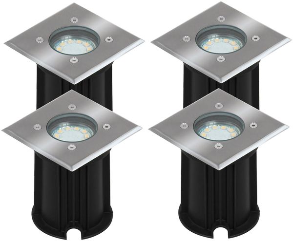 4er-Set LED-Bodeneinbaustrahler Outdoor, eckig, befahrbar, max 800 kg Last, IP65