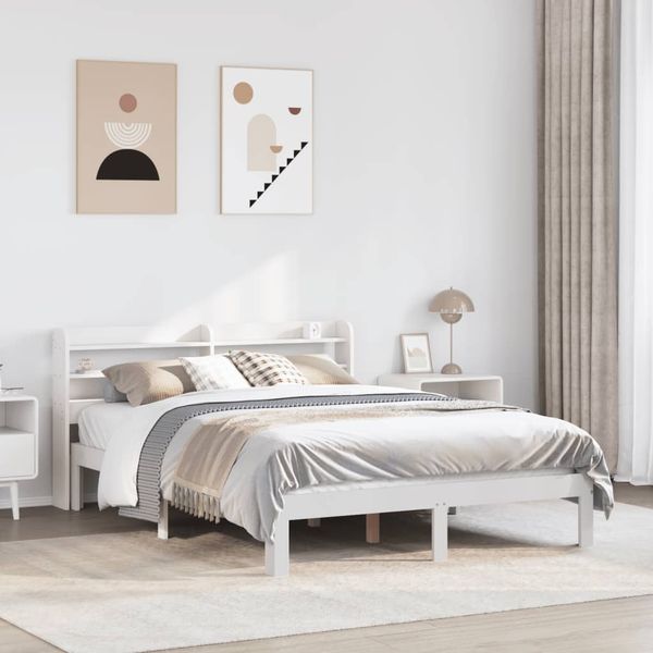 vidaXL Bettgestell mit Kopfteil ohne Matratze Weiß 160x200 cm 3306793