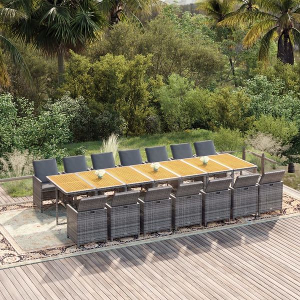 vidaXL 15-tlg. Garten-Essgruppe mit Kissen Grau Poly Rattan 3095659