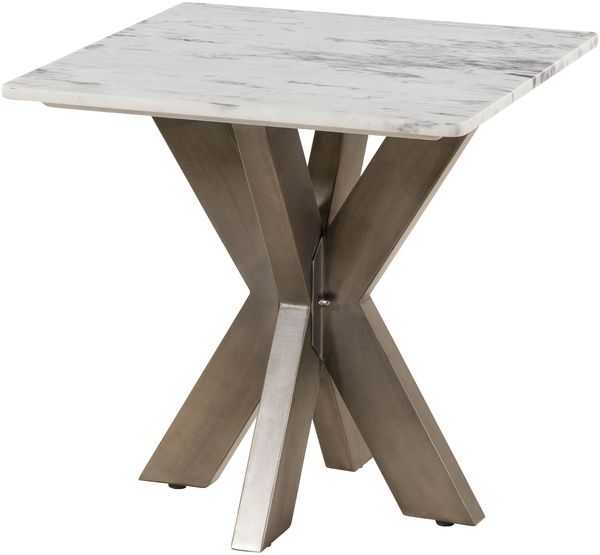 Couchtisch quadratisch 55x55x55 Marmor weiß / Kreuzgestell Eisen Antik Grau BARCELONA #305