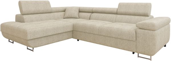 Ecksofa Torezio Premium mit Einstellbare Kopfstützen, Bettkasten und Schlaffunktion (Farbe: Magni 206.02, Seite: Links)