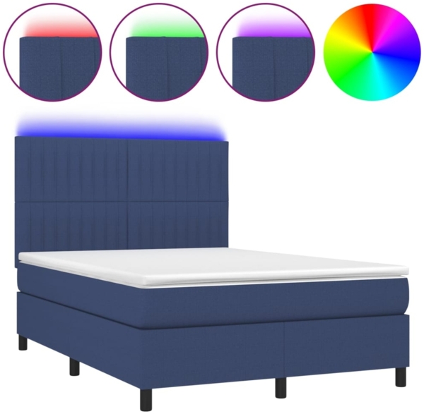 vidaXL Boxspringbett mit Matratze & LED Blau 140x190 cm Stoff, Härtegrad: H2 [3135035]
