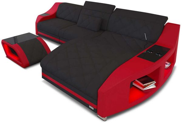 Couch Swing L Form in Stoff - Mikrofaserstoff - schwarz-rot - Rechts