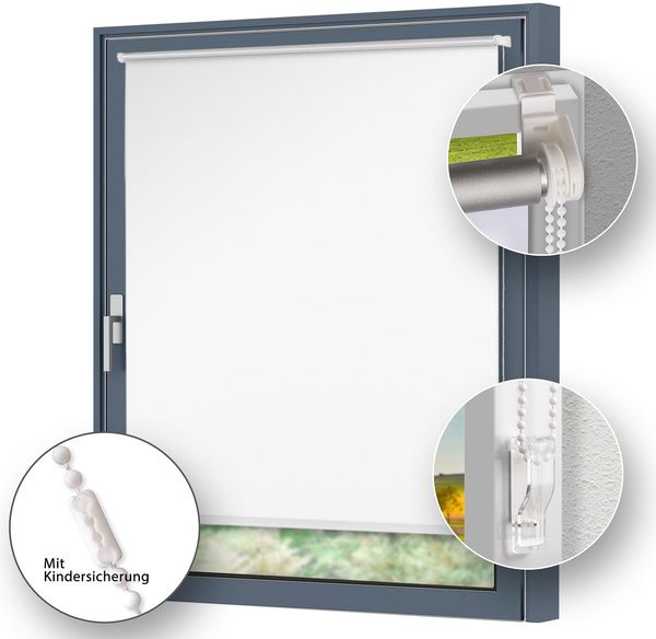 Klemmfix Rollo weiss 95x150cm Verdunkelung ohne Bohren Thermo Sichtschutz