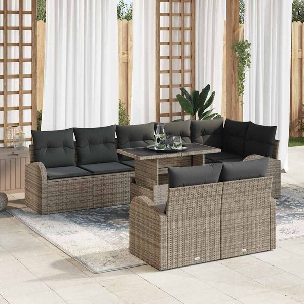 vidaXL Gartensofa-set mit Speicher mit Kissen 9 pcs Grau Poly-Rattan 3348665
