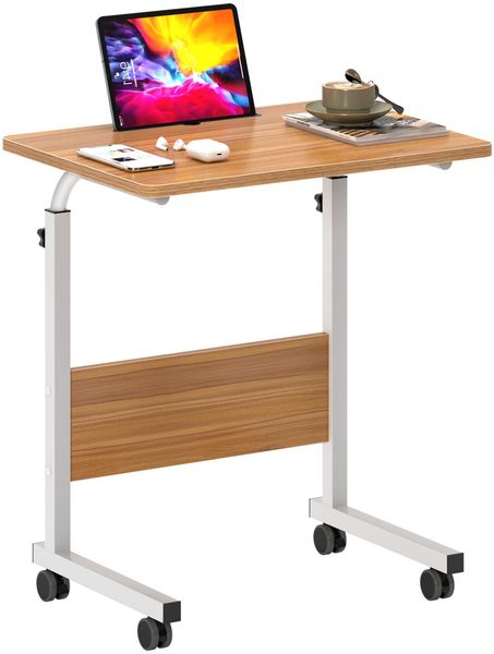 SogesHome Laptoptisch 60 * 40cm Beistelltisch auf Rollen Betttisch höhenverstellbar PC-Tisch mit Rollen, Stehpult,mobile Computertische ,kleiner Schreibtisch,Desktop mit Nut, Nachttisch,Essentisch