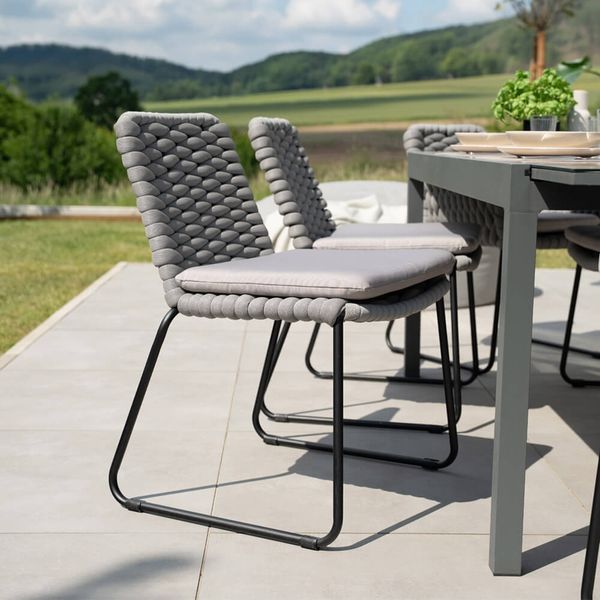 HOME DELUXE Gartenstuhl aus Seilgeflecht BALERO Hellgrau - 8er Set