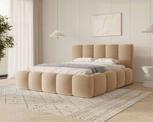 MOEBLO Polsterbett BUBBLE 18 (Polsterbett Bubble mit Bettkasten und Lattenrost aus Samt Velvet Velour Wolkenbett - Polsterbett 180), Maße (B x H x T): 163/183/203 x 100 x 220 cm