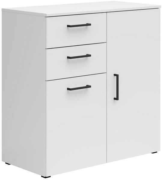 Carryhome 'MULTISTAURAUM' Kommode mit 2 Schubladen, Holznachbildung Weiß, 80 x 83 x 40 cm, mit 2 Drehtüren