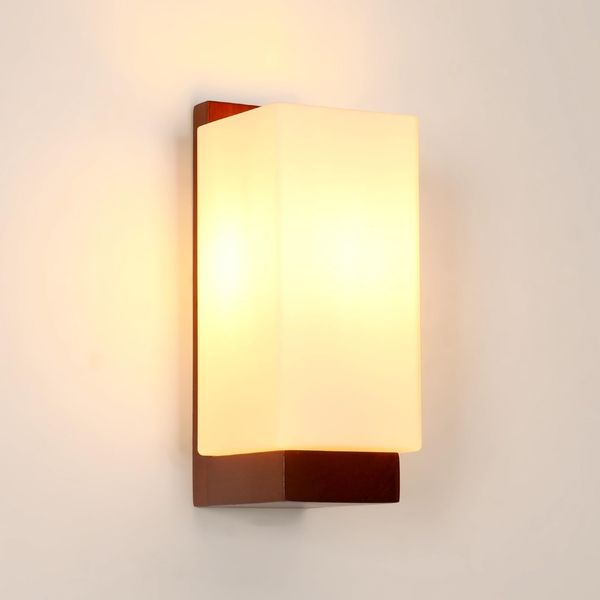 Comely Wandleuchte Innen Moderne, Vintage Holz Wandlampe, Kreativer Lampenschirm aus Glas Wandbeleuchtung für Wohnzimmer Korridor Treppen, E27 Lampenfassung