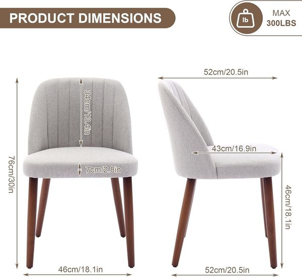 GarveeMore Esszimmerstuhl 2er-Set mit gepolsterter Sitzfläche und Holzbeinen,moderner Stoff, Esszimmerstuhl für Küche, Esszimmer, Restaurant