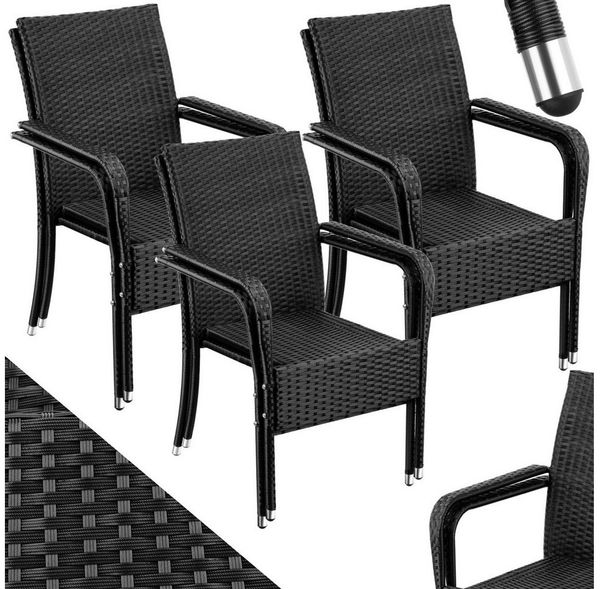 tectake Rattanstuhl Gartenstuhl Girona, stapelbar, Belastbarkeit 120 kg, 58 x 67 x 90 cm (Set, 6 St), Pulverbeschichtetes Stahlgestell für enorme Stabilität