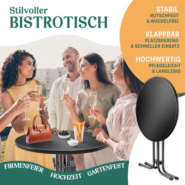 KESSER® Gastro Stehtisch klappbar - Gastronomie Bistrotisch rund - Wetterbeständiger Klapptisch Gartentisch - Runder Partytisch - Hitzebeständig - Stabil und sicher Schwarz, Ø 80 cm, 1er Set Bild 2