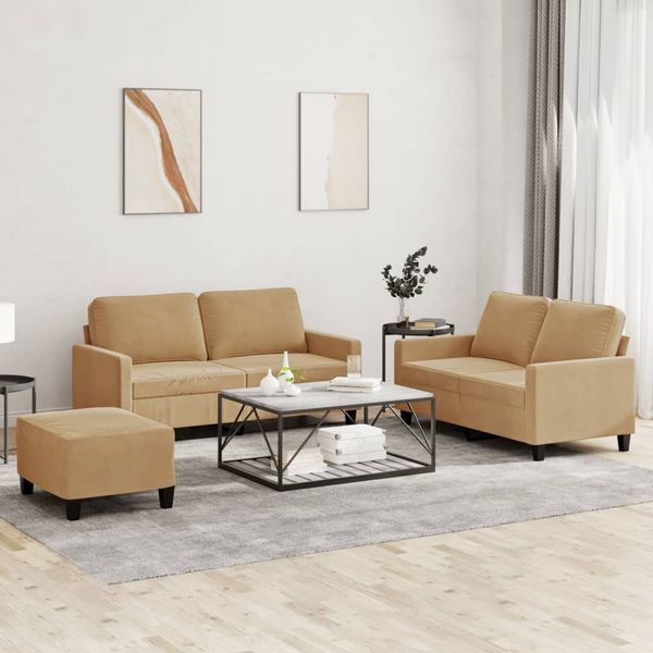 vidaXL 3-tlg. Sofagarnitur mit Kissen Braun Samt 3201513