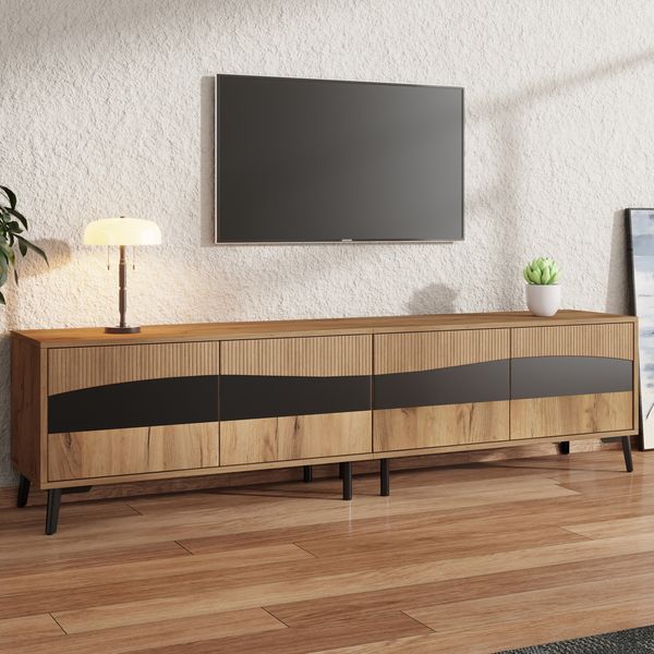 TV-Schrank 180 x 40 x 50 cm in Holzoptik mit 4 Türen, symmetrischem Design und 8 Beinen