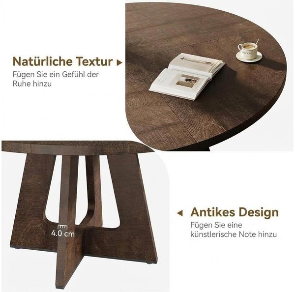 GarveeMore Esstisch runder im Industriestil mit Holzplatte und Beinen,120cm, Küchentisch aus Holz für 4 bis 6 Personen,für Esszimmer Bild 4