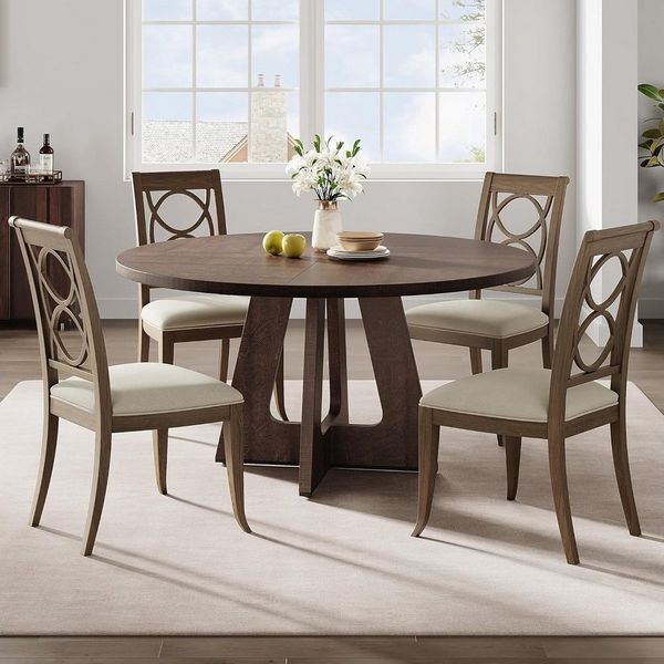 GarveeMore Esstisch runder im Industriestil mit Holzplatte und Beinen,120cm, Küchentisch aus Holz für 4 bis 6 Personen,für Esszimmer
