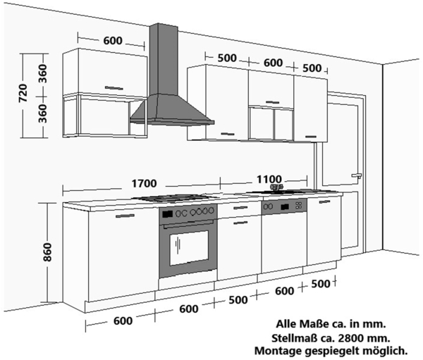 Küche SIENA BASIC LOFT 280 cm Küchenzeile Küchenblock Einbauküche Schwarz matt Bild 6