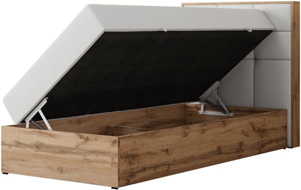 Boxspringbett ALBERO 1 90x200 mit Stauraum, 7-Zonen Multipocket Matratze H3, Bettkasten mit Federautomat, Öffnungsseite wählbar, Hotelbett - Weiß Kunstleder - Topper Visco - Rechts Bild 4
