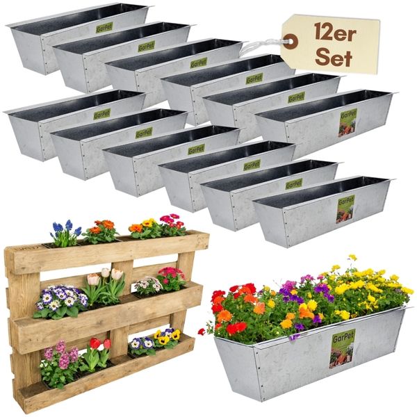 GarPet Blumenkasten 12er Set Paletten Blumenkasten Einsatz für 2 Europaletten Pflanzkasten