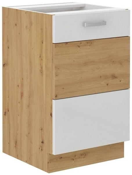 Spülenschrank 50 cm Eiche Artisan + Weiß Hochglanz Küchenzeile Küchenblock Küche