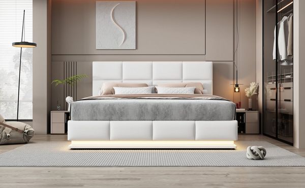 STILVORA Polsterbett 180x200 Jugendbett mit LED Beleuchtung & Bettkasten,Bett ohne Matratze (mit LED Beleuchtung & Hydraulisch anhebbarer Bettstauraum, Bettkasten & Lattenrost Bezug aus Kunstleder), ohne Matratze