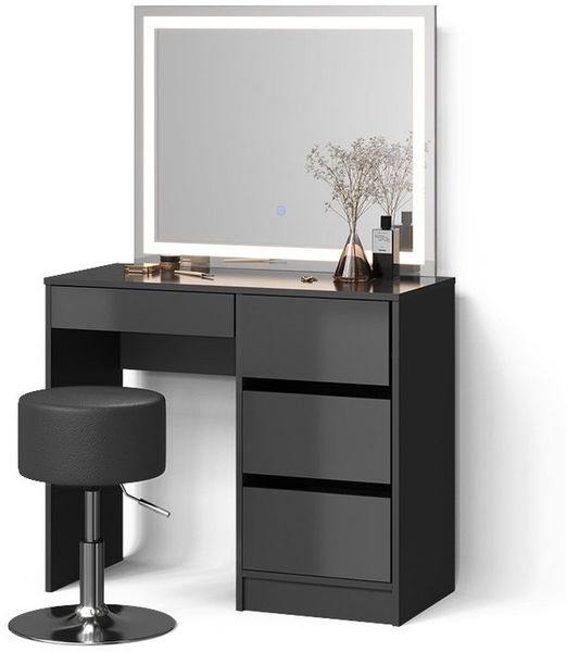 Livinity® Schminktisch Imola, Anthrazit/Anthrazit, mit LED Spiegel und Hocker (2-St)