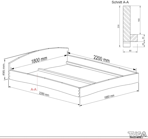 Holzbett (Fichte) "Rosi" 180 x 220 cm 20 cm mit Kopfteil Massivholzbett Bett Bild 5