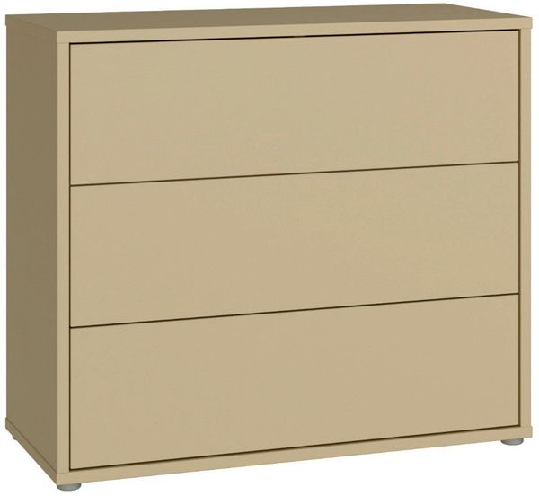 Forte ALICE SPRINGS Kommode 100, modern-minimalistisch, 3 Schubladen, Wohn-/Schlafzimmer, Holzwerkstoff, Buttergelb, 94,8 cm breit x 83,1 cm hoch x 41,5 cm tief
