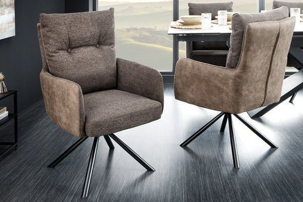riess-ambiente Polsterstuhl BIG GEORGE taupe/schwarz– Samt & Strukturstoff, mit Federkern (Einzelartikel, 1 St), inkl. Armlehnen, Metall-Füße und 360° drehbar – ideal fürs Esszimmer