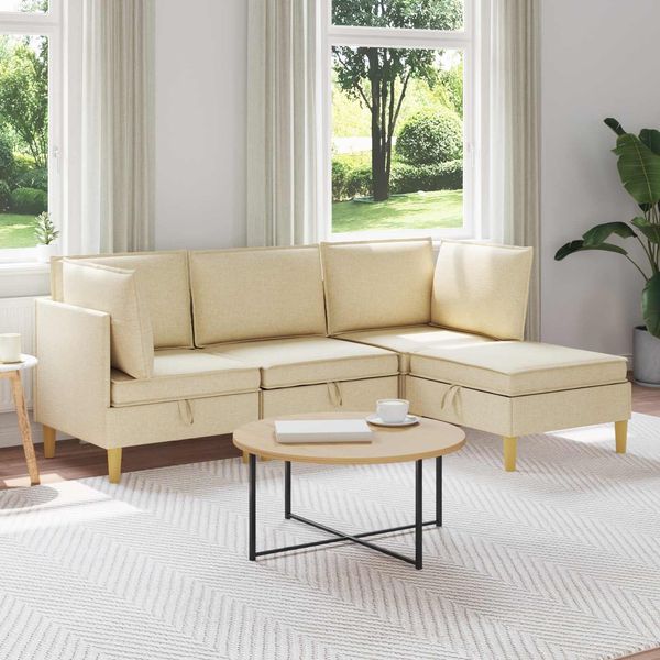 vidaXL Wohnzimmergarnitur mit Kissen mit Speicher 4 pcs Creme Stoff 3413710