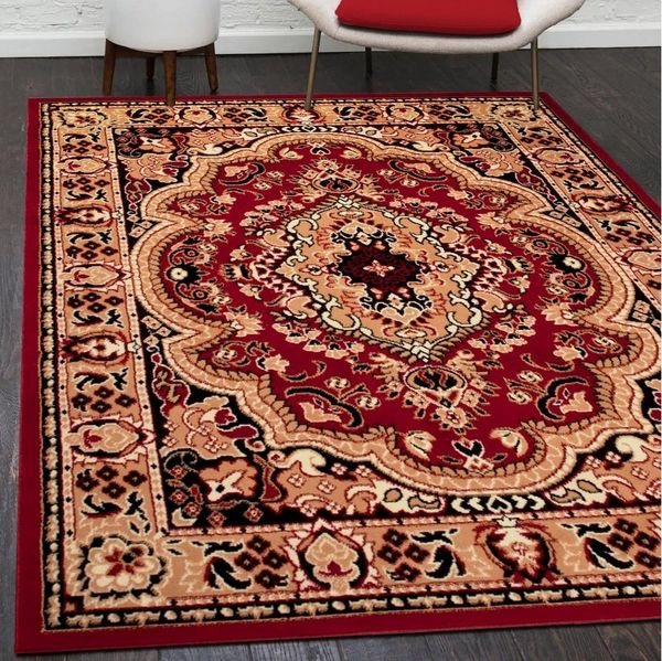 Mazovia Orientteppich Orientalisch Vintage Teppich Kurzflor Wohnzimmerteppich Rot, 60 x 100 cm, Fußbodenheizung
