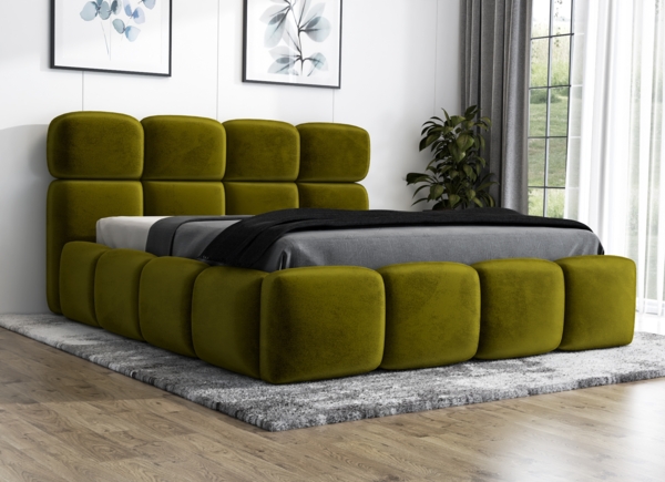 Polsterbett MONAKO 140x200 ohne Matratze mit Bettkasten und Lattenrost. Farbe: Olive 9